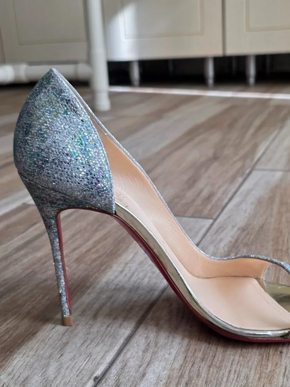 Christian Louboutin Toboggan D'Orsay 100 Glitter Blue/Grey Strap Shoe Eur. 39.5